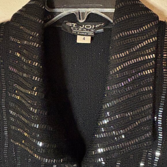 St. John Evening Black Sequin Long Jacket & Skirt Set – Jacket 4 / Skirt 10 - Picture 2 of 8